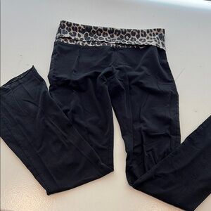 Express Black Leggings with Leopard Print Waistband